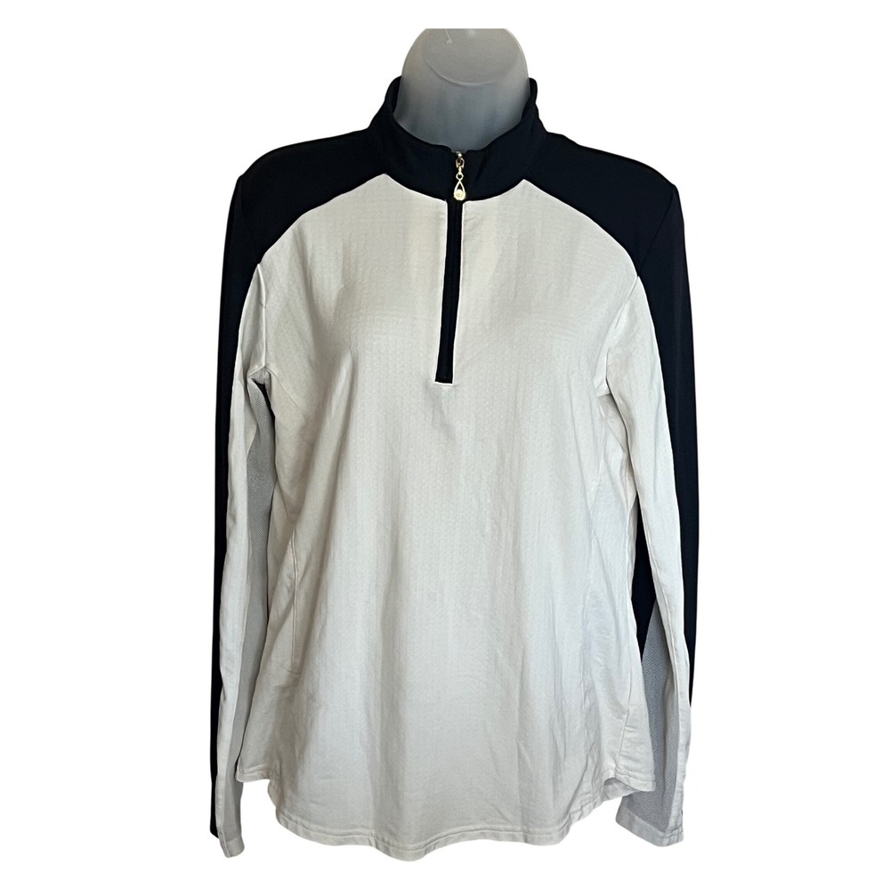 SanSoleil Womens Top Size M Long Sleeve Zip UPF 50 Golf Athletic Black